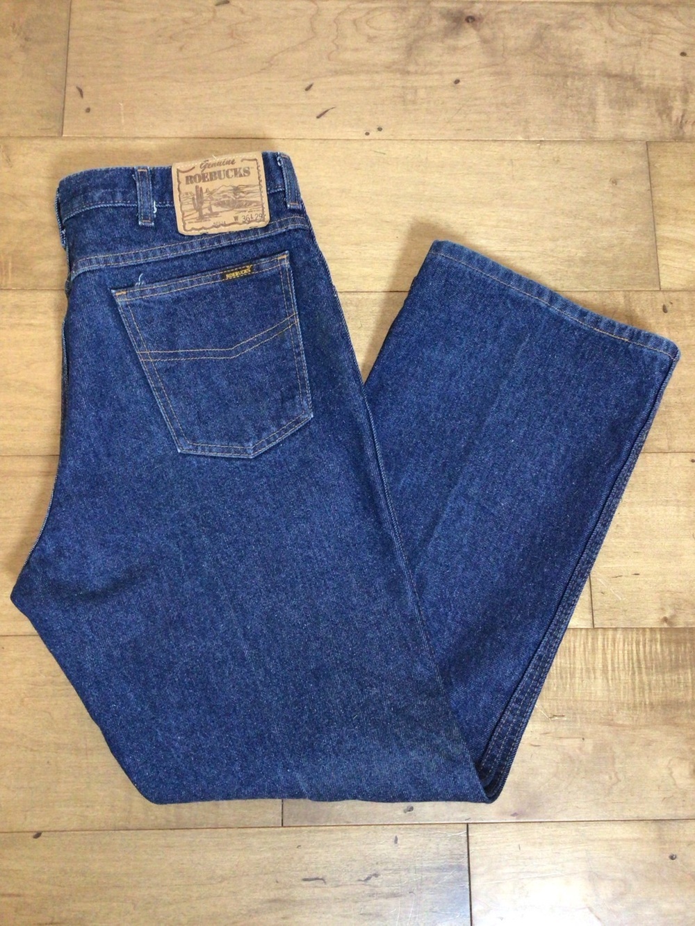 Vintage 70s Roebuck WearTUFF Bootcut Flare Jeans Mens 36x29 Dark Wash Western